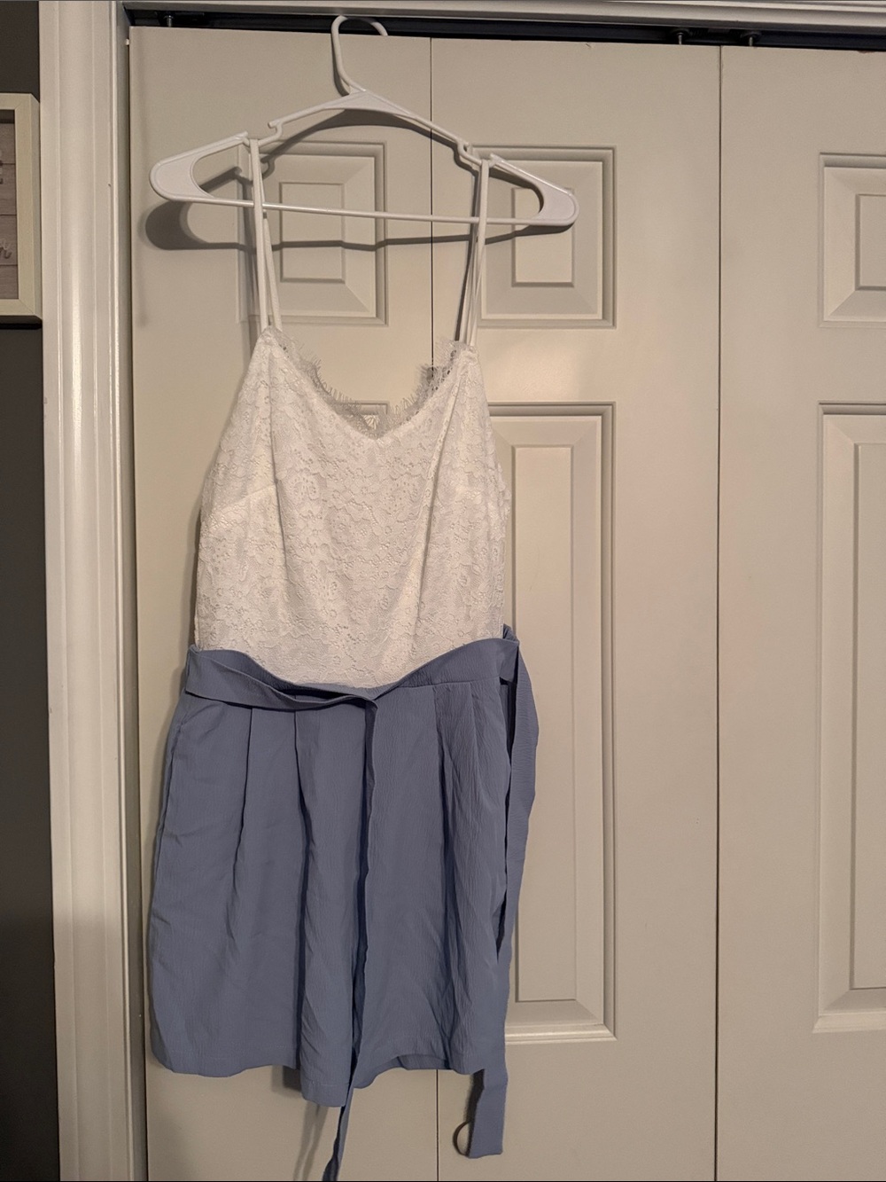 Cupshe White Lace Top Blue Skirt Romper